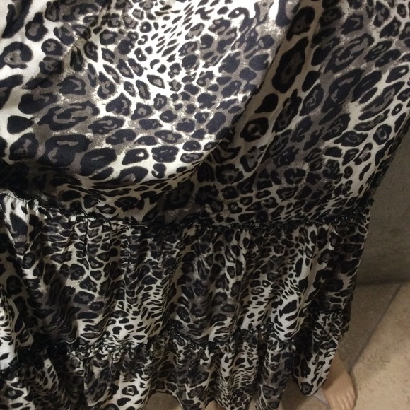 🌸LEOPARD DRESS ANIMAL PRINT MAXI LONG RUFFLE BOHO - Picture 4 of 8